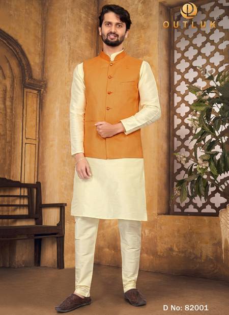 Mastard Colour Outluk 82 New Designer Ethnic Wear Mens Kurta Pajama With Jacket Collection 82001